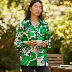 CinCin Long Sleeves Golden Buttons Up Shirt BlouseSize S Oversize 100% Viscose